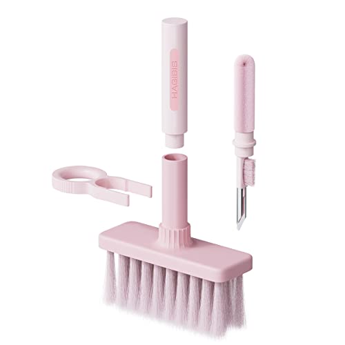 Hagibis Cleaning Soft Brush Keyboard Cleaner 5-in-1 Multi-Function Computer Tools Kit Corner Gap Duster Keycap Puller Remover for PC Laptop Airpods Pro Camera Lens (Pink) - Pink
