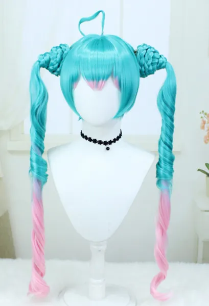 Vocal Cosplay Wig Blue Pink Gradient Double Ponytail Wig