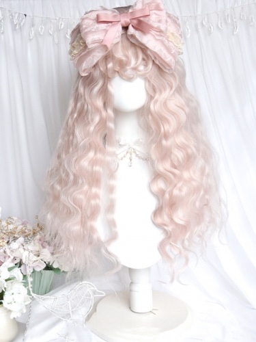 [$22.49]Light Pink Curly Long Synthetic Wig with Curly Bangs