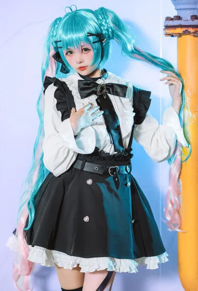 Vocal Cosplay Costume Shirt and Skirt with Belt and Thigh Socks