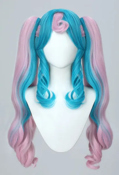 Vocal PM Cosplay Wig Long Curly Blue-Pink Double Tail Wig