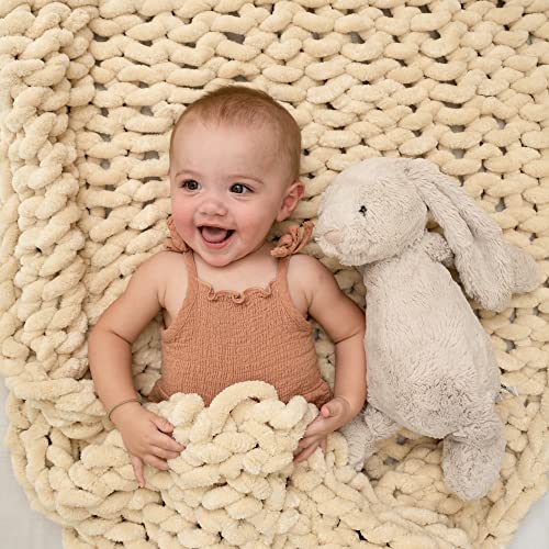 SAMIAH LUXE - Chunky Knit Baby Blanket, Knitted Throw Blanket for Baby Room Decor, Ideal for Boys and Girls, Braided Chunky Throw, Aesthetic Knit Blanket - Buttercream, 50x30 - Buttercream