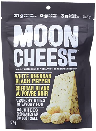 Moon Cheese White Chedda Black Peppa, 100% Cheddar Cheese, Low-Carb 10 Oz, Keto-Friendly, High Protein Snack Alternative to Protein Bars, Cookies, and Shakes, 57 Grams - cheddar - 57 g (Pack of 1)