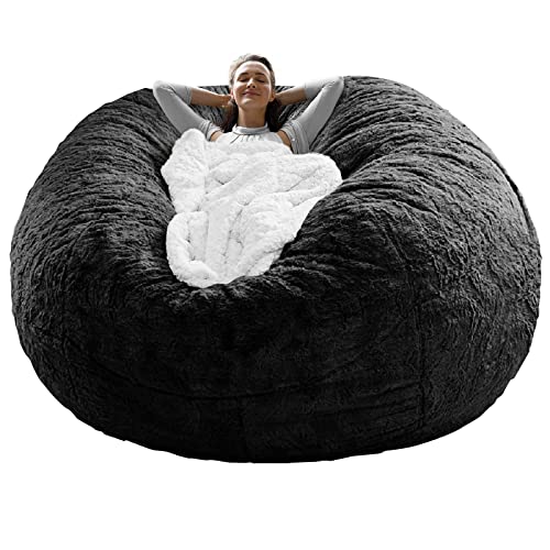 RAINBEAN Bean Bag Chair Cover(it was only a Cover, not a Full Bean Bag), Big Round Soft Fluffy PV Velvet Sofa Bed Cover, Living Room Furniture, Lazy Sofa Bed Cover,5ft dark grey(Cover only,No Filler). - 6ft(180cm) Cover Dark Grey