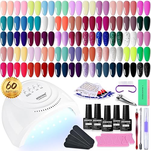 JODSONE Gel Nail Polish Kit 60 PCS with U V Light Soak off Base Top Coat Gel Polish 55 Shine Colors Gel Nail Kit Bright and Dark Brown Wine Red Series Manicure Set for Women and Girls - 60KIT 05