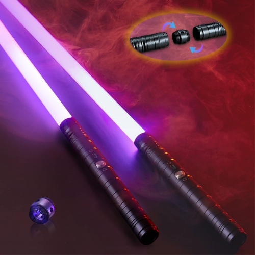 Laserschwert 2er Set | USB Wiederaufladbares Doppel Leuchtschwert | Doppelklingen Lichtschwerter mit 7 Farben & Soundeffekten | Schwert mit Schwarzem Metallgriff - Schwarz