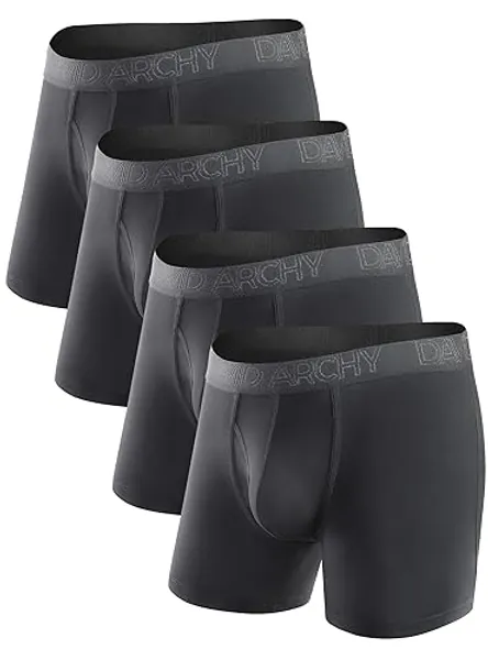 DAVID ARCHY Men's Underwear Breathable Boxer Briefs Bamboo Rayon Trunks Multipack - Large - Black-5.5" in 4 Pack