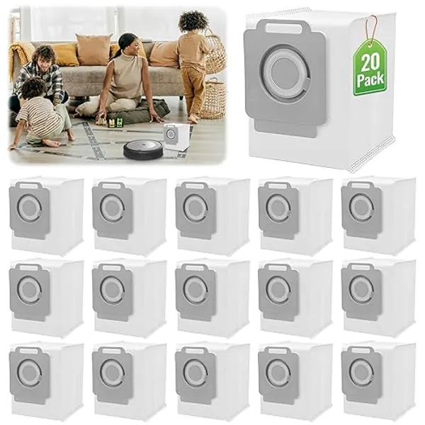 20 Pack Vacuum Dust Bags Compatible with iRobot Roomba Bags i7, i7+, i8, i8+, i3, i3+, i4, i4+,i6,i6+,j7,j7+,s9,s9+,Replacement iRobot Vacuum Cleaner Bags Automatic Dirt Disposal Bags - 20 Pack