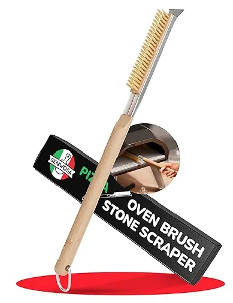 22” Pizza Oven Brush with Stone Scraper - Stainless Steel Bristles, Extra Long Handle, Heat-Resistant - Compatible with Ooni Ovens - Standard