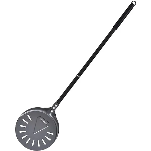 VIKCOLEE Turning Pizza Peel, 8 Inch with 25 Inch Handle Round Pizza Turning Peel, Professional Anodized Aluminum Turning Pizza Spatula, 33 Inch Overall - 8inch