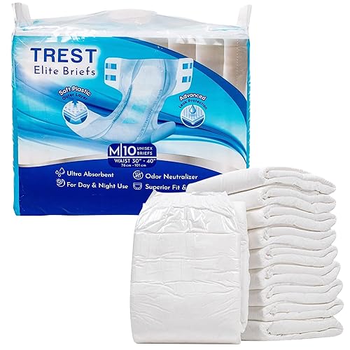 TREST Elite Briefs Overnight Diapers - White, Medium (Pack of 10)