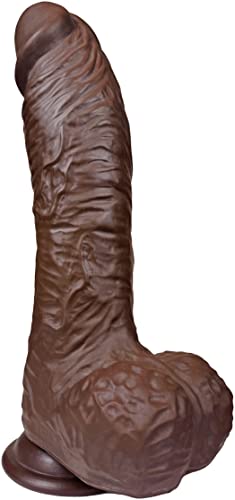 The Viking by FUKENA - Long and Thick Realistic Dual Density Silicone Dildo, 8.0 Inches Insertable (Dark Skin)