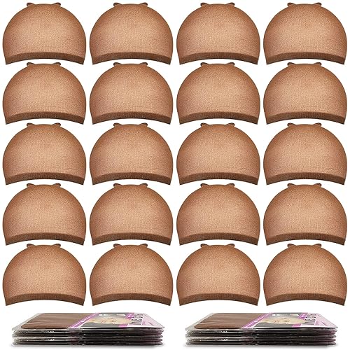 Wig Caps, MORGLES 20pcs Brown Wig Caps Stocking Caps For Wigs Stretchy Nylon Wig Caps For Women Men-Brown - Brown