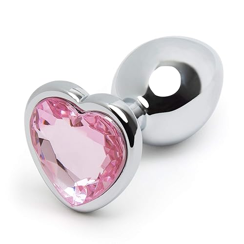 Lovehoney Jewelled Pink Heart Shaped Butt Plug - 2.5 Inch Metal Plug - Petite Smooth Tapered Tip - Waterproof