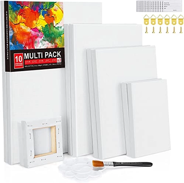 Leinwand Set, Nisear Künstler Keilrahmen Set 10er Set, 5 Größen Leinwände zum Bemalenaus 100% Baumwolle 280 g/m², Acryl Aquarell Öl Wasser Malbrett 35x28 CM, 30x23 CM, 25x20 CM, 18x12 CM, 10x10 CM