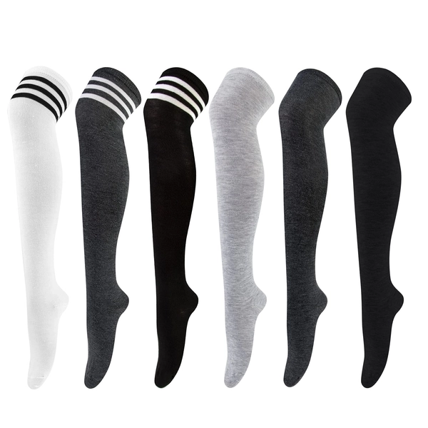Chalier Cozy 6 Paar Kniestrümpfe Overknee Strümpfe Damen Lange Gestreifte Socken Thigh High Socks Beinwärmer Schenkel Socken für Mädchen