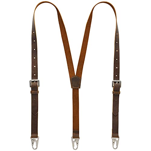 Ringsun Genuine Leather Suspenders for Men, Y Design Leather Suspenders - Dark Brown