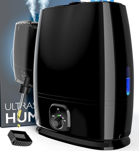 Everlasting Comfort Air Humidifiers for Bedroom - 50-Hour Continuous Use - Relieve Allergies, Sinuses, Congestion, Dry Skin - Ultrasonic Cool Mist Humidifiers for Home - Large Air Humidifier for Room - 6L - Black