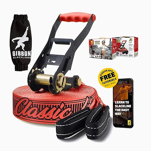 GIBBON ClassicLine Slackline Kit with TreeWear - The Original 2" Slackline Set for Quality Reliable Set Up for Family Kids and Adults - Regular