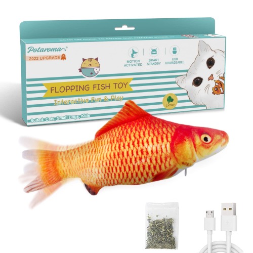Potaroma Cat Toys Flopping Fish with SilverVine and Catnip, 2022 Upgraded, Moving Cat Kicker, Floppy Wiggle Fish for Small Dogs, Motion Kitten Toy Interactive Cat Exercise Toys, Mice Animal Toys 10.5"