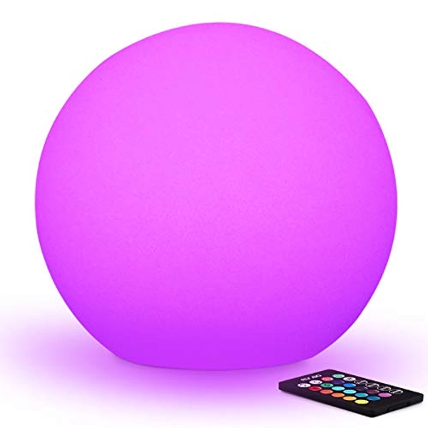 Mr.Go 16-inch Indoor/Outdoor Waterproof Rechargeable LED Glowing Ball Light Orb Globe Lamp w/Remote, 16 RGB Colors 4 Light Effects, Ideal for Home Garden Pool Patio Party Ambient Decorative Lighting