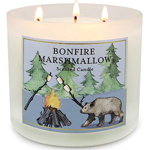 Candles for Home Scented, Bonfire Marshmallow Natural Soy Candle 14.6oz 3 Wick Scented Candle, 125H Long Lasting Candles Gifts for Women - Bonfire Marshmallow