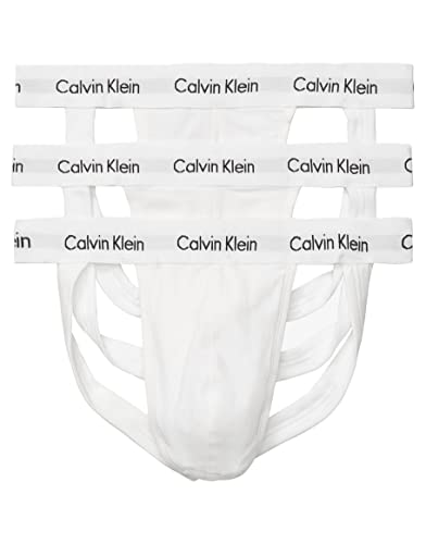 Calvin Klein mens Cotton Stretch 3-pack Jock Strap - Large - 3 White