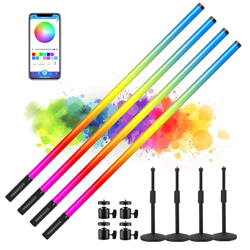 ZDMDRGB 4Pack Smart APP Control 4ft RGB Neon Tube Light Bar Stand 4800mAh Rechargeable Magic LED Mood Light Stick Full Color 2700-6500K CCT for Video Shooting Wedding Dance DJ Stage Party Event