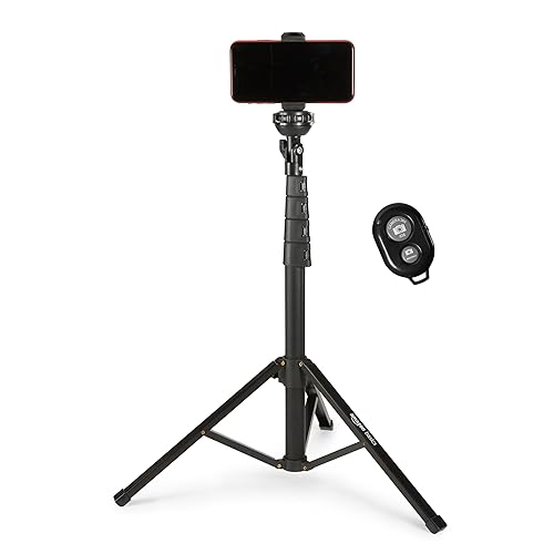 Amazon Basics Extendable Tripod up to 64-inch long (162 cm) for iPhone Smartphones, Selfie Stick Mode and Phone Tripod Mode, Black