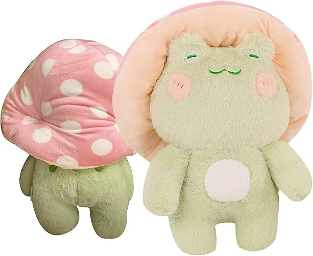 Frog Plush Toys, 10" Cute Frog with Pink Mushroom Hat Stuffed Animals, Kawaii Plushies Gift for Kids Girls Adults Valentines Birthdays Gift (Light Green Body Pink Hat, 10inch) - Light Green Body Pink Hat - 10inch