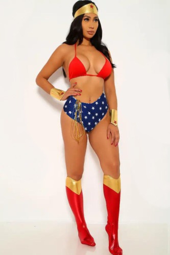 Red Star Print 7 Piece Wonder Woman Costume - L / Red