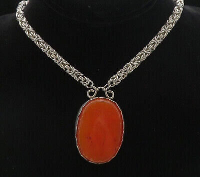 925 Sterling Silver - Vintage Carnelian Byzantine Link Chain Necklace - NE1461  | eBay