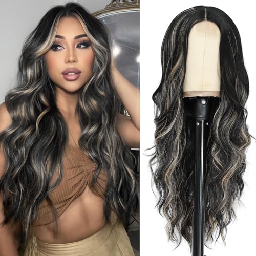 NAYOO Long Ombre Black Mixed Blonde Wig