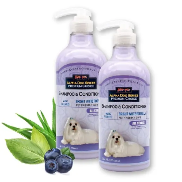 Alpha Dog Series Bright White Grooming Natural Dog Shampoo and Conditioner with Aloe Vera, pH balanced Shampoo for Dogs, Tear-Free, Moisturizing Dog Shampoo for Sensitive Skin - 26.4 Oz (Pack of 2)