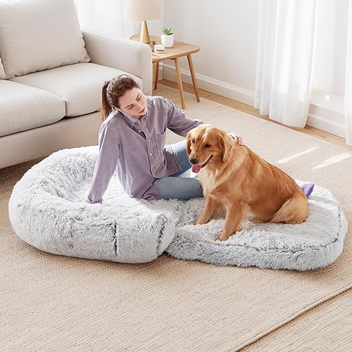 YAEM Human Dog Bed, 74"x44"x10" Dog Beds for Large Dogs, Foldable Plush Washable Dog Bed for People Doze Off, Orthopedic Dog Beds for Humans Size Fits You and Pets - Grey - 74.0"L x 43.0"W x 9.0"Th - Grey-Plush