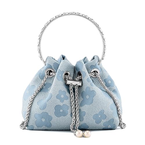 Ayliss Women Evening Handbag Mini Clutch Rhinestone Pouch Crossbody Handbag Purse Top Handle Floral Shoulder Bag Prom - Mini - Blue