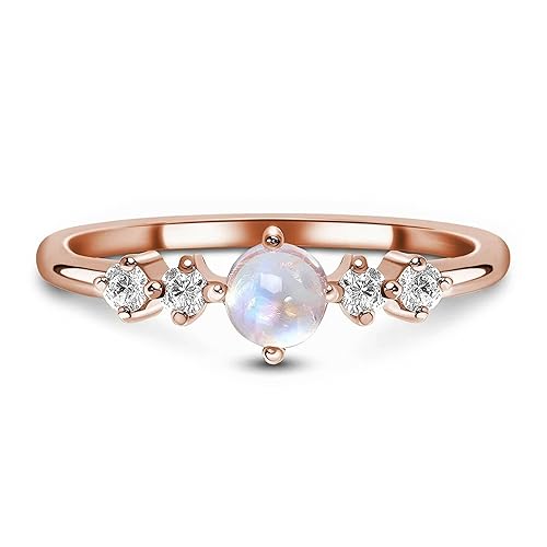 Moon Magic - Authentic Rainbow Moonstone, Ruby, Garnet, Rose Quartz, Obsidian, Amethyst, Opal Rings/Real 925 Sterling Silver - 18k Rose Gold Birthstone Rings for Women/Genuine Jewelry - Rose Gold Moonstone Ring - Loveliness - 7