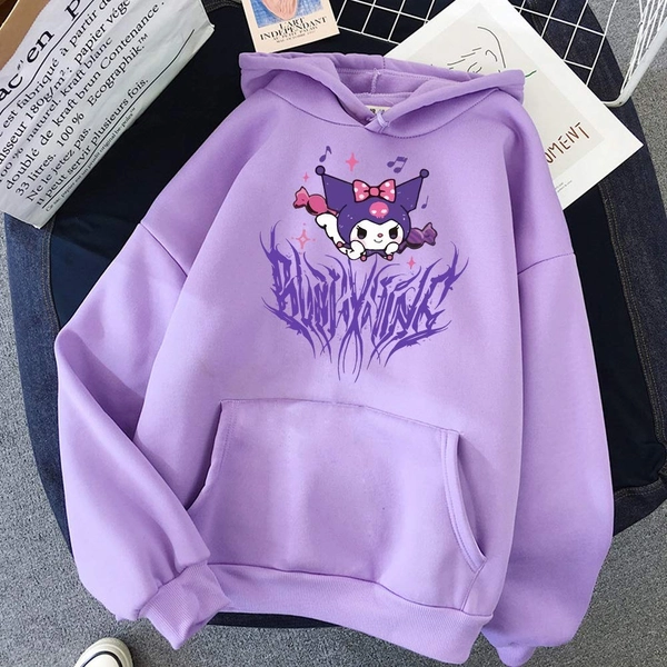 WPLHH Harajuku Cartoon Cute Funny Print Short Sleeve Kuromi Hoodie Top Herbst Street Wear O-Neck Sweet Girl Hoodie (Farbe: 15, Größe: M)