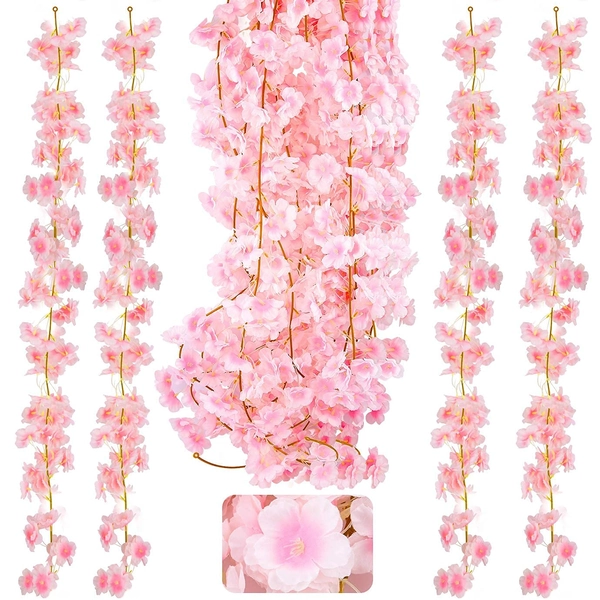 KONUNUS 4 Stück x 1.8m künstliche Blumne Kirschblüten Girlande, Kirschblüten Blumengirlande Hangend Vine Seidenblumen Dekor Frühling für Zuhause Wand Hochzeit Party Bogen Dekoration