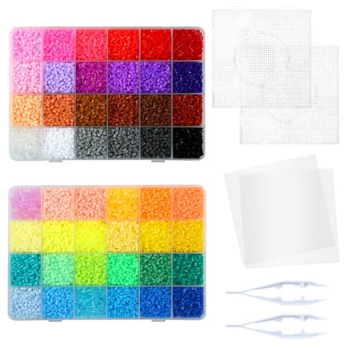 LIHAO 24000 Bügelperlen Set Steckperlen in Sortierbox Kinder DIY Perlen für Bügelperlen Platte als Kinder Geschenk (2,6 mm, 48 Farben) - 24000 bunt Mini Bügelperlen