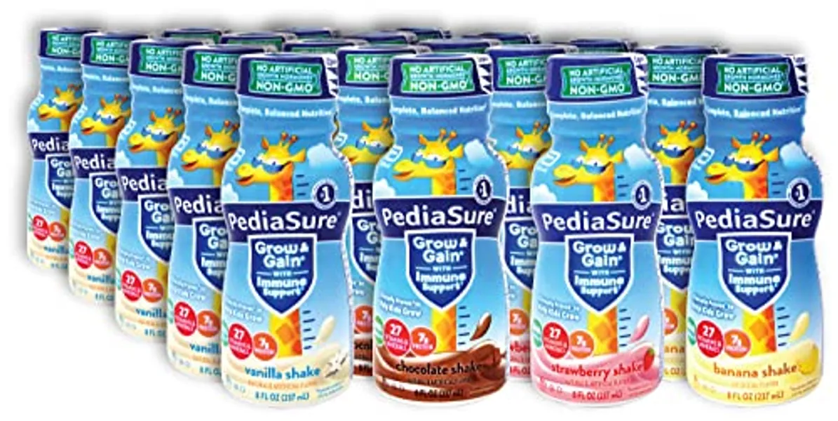 Niro Assortment | PediaSure Immune Support Shake 20 Pack | 5 Bottle Of Each Flavor Strawberry, Banana, Vanilla, and Chocolate Flavors| Protein Shake For Kids | 20 Pack | Niro Beverage Sleeve Included