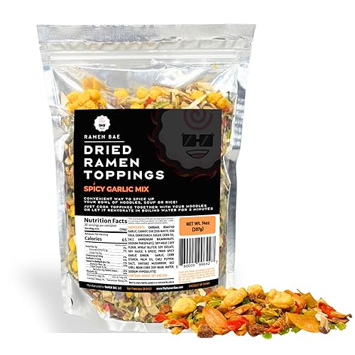 The Ramen Bae - Spicy Garlic Mix, Dried Ramen Toppings - Ramen Toppers - 14oz - Spicy Garlic Mix - 14 Ounce (Pack of 1)