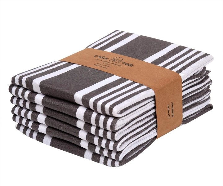 Urban Villa Kitchen Towels Trendy Stripes Dove Grey/White Set of 6 Dish Towels for Kitchen Highly Absorbent 100% Cotton Size 20X30 Inches Kitchen Towels with Mitered Corners Kitchen Hand Tea Towels