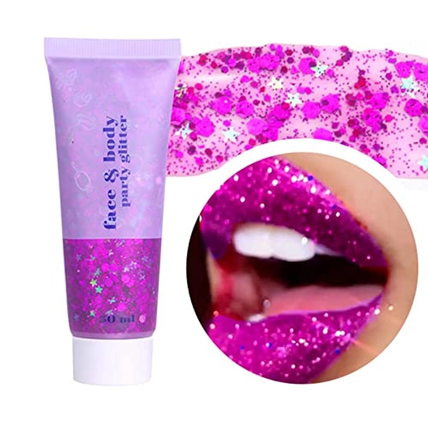 DAGEDA Body Glitter Gel, Face Glitters Body Gel Sequins Shimmer Liquid Eyeshadow, Chunky Glitter for Face Hair Nails, Holographic Cosmetic Laser Powder Festival Glitter Makeup 50ml(Fuchsia)