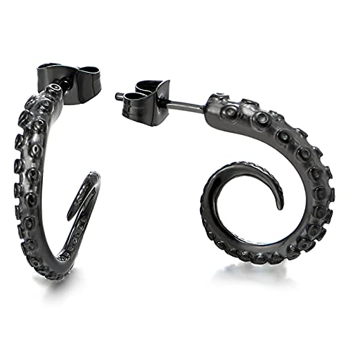 Retro Style Black Octopus Tentacle Claw Tail Half Hoop Stud Earrings for Man Women, Stainless Steel(CA)