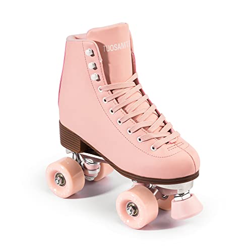 Tuosamtin Roller Skates for Women/Youth with Height Adjustable stoppers Retro Quad Roller Skates for Outdoor and Indoor - 7 - Pink
