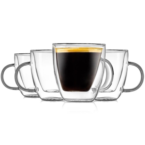 4 Pcs. Of Clear Glass Coffee Mug - Elegant Clear Glasses With Convenient Handles, For Hot And Cold Drinks