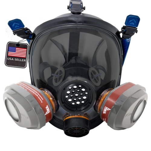 PD-101 Full Face Respirator Gas Mask with Organic Vapor and Particulate Filtration | Smoke Black