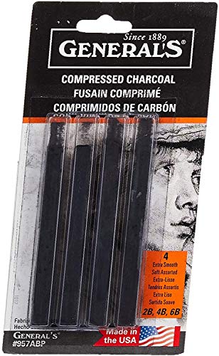 General Pencil 957ABP Compressed Charcoal Sticks 4/Pkg-Black - Soft Assorted - 4 Pack - 4
