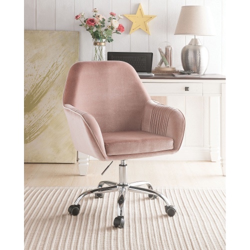 Eimer Office Chair in Peach Velvet & Chrome  YJ - 92504